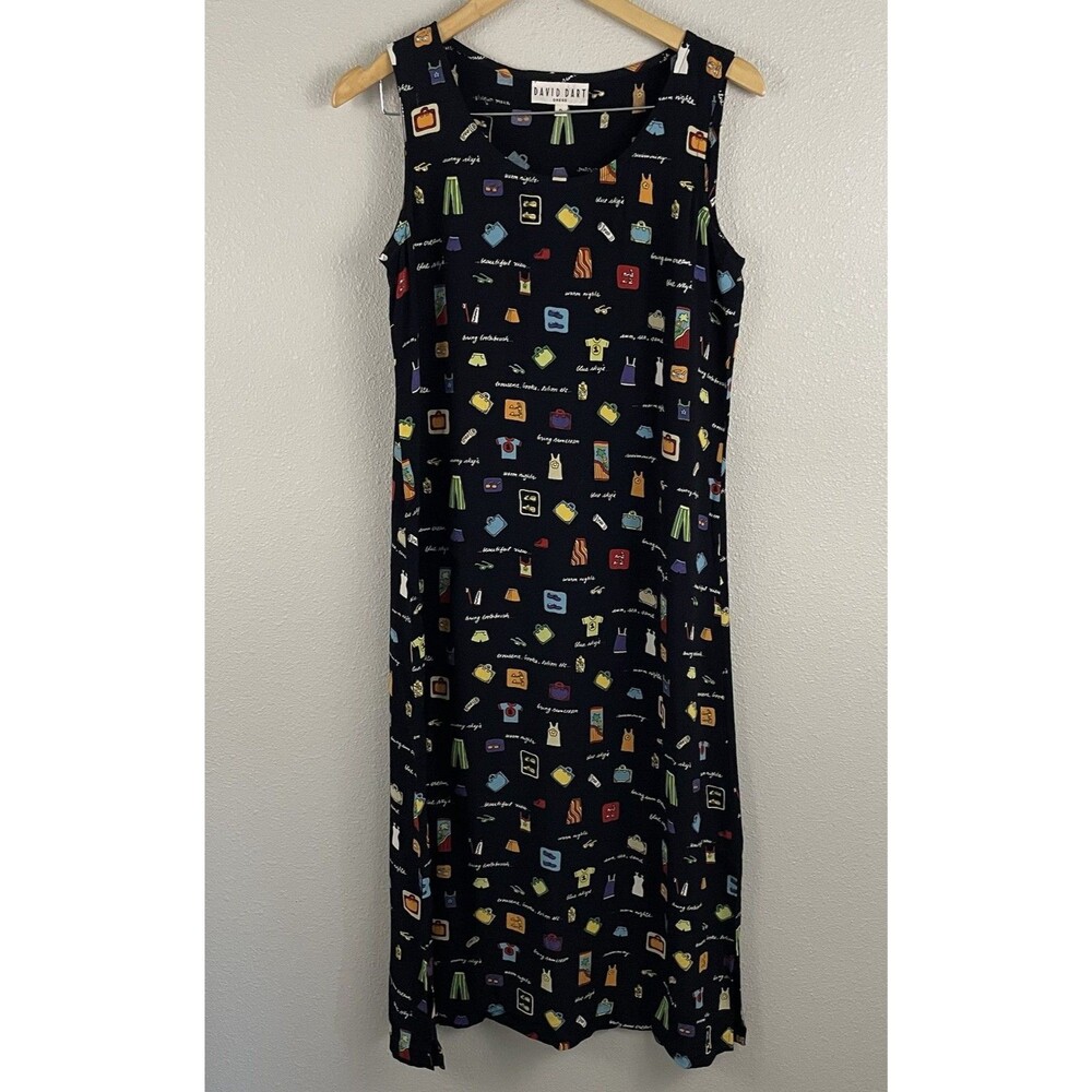 David Dart Womens Size P All Over Vacation Print Sleeveless Dress Quirky Novelty